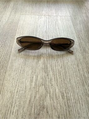 otra lulu clear olive brown small slim narrow modern cat eye sunglasses eyewear